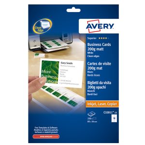 Biglietti da visita - 85 x 54 mm - 200 gr - effetto opaco - bianco - Avery - conf. 25 fogli da 10 biglietti - immagine 1