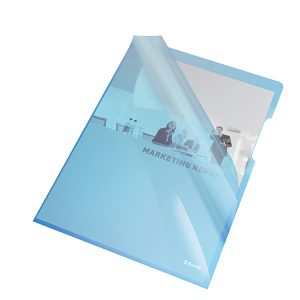 Cartelline a L - PVC - liscio - 21x29,7 cm - blu cristallo - Esselte - conf. 25 pezzi - immagine 1