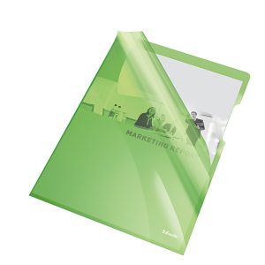 Cartelline a L - PVC - liscio - 21x29,7 cm - verde cristallo - Esselte - conf. 25 pezzi - immagine 1