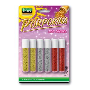 Porporina glitter - 2gr - colori assortiti - Lebez - conf. 6 tubi - immagine 1