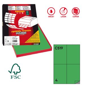 Etichette adesive C/519 - in carta - permanenti - 105 x 148,5 mm - 4 et/fg - 100 fogli - verde - Markin - immagine 1
