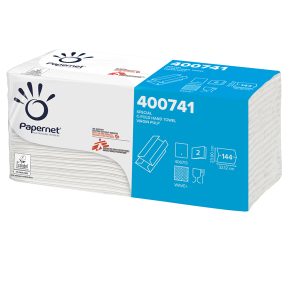 Asciugamani piegati a C - 33 x 23 cm - goffratura a onda+ - 19,5 gr - bianco - Papernet - conf. 144 pezzi - immagine 1