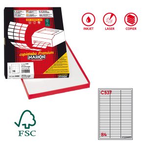 Etichette adesive C/537 - in carta - permanenti - 67 x 10 mm - 84 et/fg - 100 fogli - bianco - Markin - immagine 1