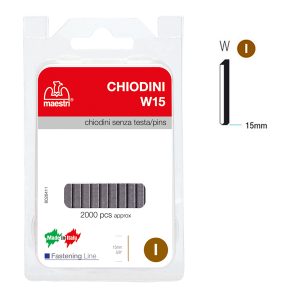 Chiodini W15 per fissatrici - senza testa - 15 mm - acciaio - Romeo Maestri - conf. 2000 pezzi - immagine 1