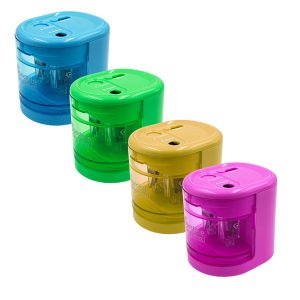 Temperamatite elettrico 4306  con contenitore - 2 fori  - colori assortiti - Lebez - immagine 1