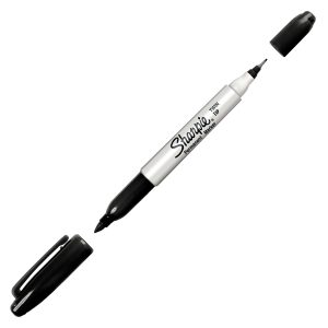 Marcatore Permanente Twin tip doppia punta - una punta fine 1,0mm - una punta extra fine 0,5mm - nero - Sharpie - immagine 1
