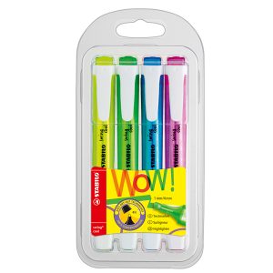 Evidenziatore Swing Cool - punta a scalpello - tratto da 1,0mm e 4,0mm - astuccio 4 colori - Stabilo - immagine 1