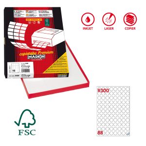 Etichette adesive tonde R/300 - in carta - permanenti - diametro 20 mm - 88 et/fg - 100 fogli - bianco - Markin - immagine 1