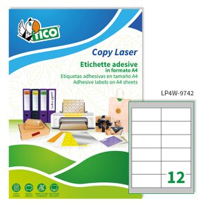 Etichette adesive LP4W - in carta - angoli arrotondati - permanenti - 97 x 42,3 mm - 12 et/fg - 100 fogli - bianco - Tico - immagine 1