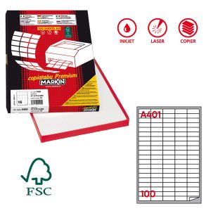 Etichette adesive A/401 - in carta - angoli arrotondati - permanenti - 37 x 14 mm - 100 et/fg - 100 fogli - bianco - Markin - immagine 1