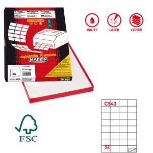 Etichette adesive C/543 - in carta - permanenti - 52,5 x 37 mm - 32 et/fg - 100 fogli - bianco - Markin - immagine 1