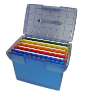 Valigetta Arianna - blu traslucido - con 5 cartelle sospese Joker interasse 33 cm - 37x25x30 cm - colori assortiti - Bertesi - immagine 1