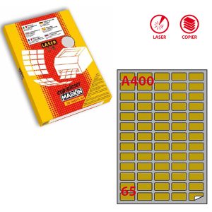 Etichette adesive A/400 - in carta - angoli arrotondati - laser - permanenti - 38,1 x 21,2 mm - 65 et/fg - 100 fogli - oro - Markin - immagine 1