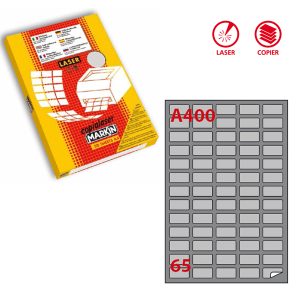 Etichette adesive A/400 - in carta - angoli arrotondati - laser - permanenti - 38,1 x 21,2 mm - 65 et/fg - 100 fogli - argento - Markin - immagine 1