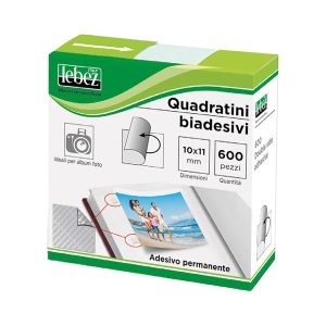 Quadratini biadesivi per foto - 10 mm x 11 mm - trasparente - Lebez - conf. 600 pezzi - immagine 1