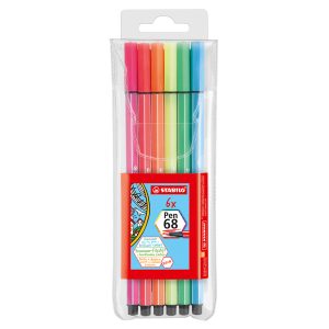 Pennarello Pen 68 - colori assortiti neon - Stabilo - astuccio 6 pezzi - immagine 1