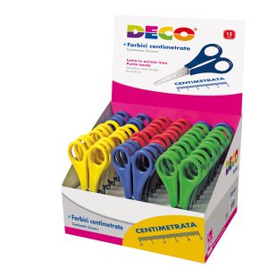 Forbici centimetrate - punta tonda - 13 cm - lama in acciaio inox - colori assortiti - DECO - conf. 30 pezzi - immagine 1