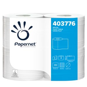 Carta igienica - 2 veli - 16,5 gr - diametro 12,4 cm - 9,5 cm x 38,5 mt - 350 strappi - Papernet - pacco 4 rotoli - immagine 1