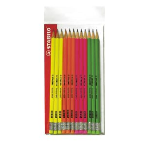 Matita in grafite Swano fluo - gradazione HB - con gommino - fusto in 4 colori fluo - Stabilo - conf. 12 pezzi - immagine 1