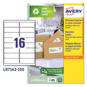 Etichette adesive - in carta riciclata - permanenti - 99,1 x 33,9 mm - 16 et/fg - 100 fogli - bianco - Avery - immagine 1
