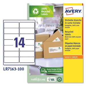 Etichette adesive - in carta riciclata - permanenti - 99,1 x 38,1 mm - 14 et/fg - 100 fogli - bianco - Avery - immagine 1