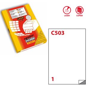 Etichette adesive C/503 - poliestere - laser - permanenti - 210 x 297 mm - 1 et/fg - 50 fogli - bianco opaco - Markin - immagine 1