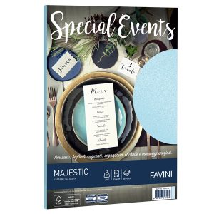 Carta metallizzata Special Events - A4 - 120 gr - azzurro - Favini - conf. 20 fogli - immagine 1