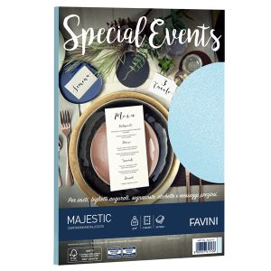 Carta metallizzata Special Events - A4 - 250 gr - azzurro - Favini - conf. 10 fogli - immagine 1