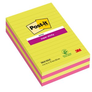 Blocco foglietti Post-it Super Sticky rettangolari - 5845-4SSUC - a righe - 127 x 203 mm - colori Ultra - 45 fogli - Post-it - immagine 1
