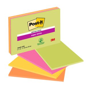 Blocco foglietti Post it® Super Sticky Meeting Notes - 6445-SSP - 152 x 101 mm - rosa/verde neon - 45 fogli - Post it® - immagine 1