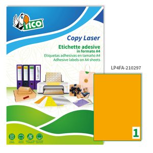 Etichette adesive LP4F - in carta - permanenti - 210 x 297 mm - 1 et/fg - 70 fogli - arancio fluo - Tico - immagine 1