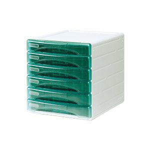 Cassettiera Olivia - 31 x 40 x 32,5 cm - 6 cassetti da 3 cm - grigio/verde trasparente - Arda - immagine 1