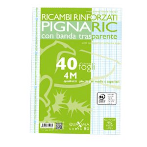 Ricambi forati rinforzati Pignaric - A4 - quadretto 4mm - 40 fogli - 80gr - Pigna - immagine 1