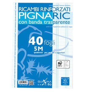Ricambi forati rinforzati Pignaric - A4 - quadretto 5mm - 40 fogli - 80gr - Pigna - immagine 1