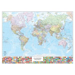 Carta geografica Mondo con Bandiere - murale - 132 x 97 cm - Belletti - immagine 1