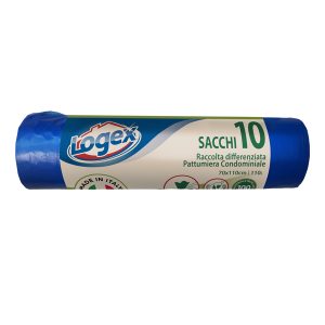 Sacchi per immondizia - 70x110 cm - 120 L - 16 micron - azzurro - Logex Professional - rotolo da 10 sacchetti - immagine 1