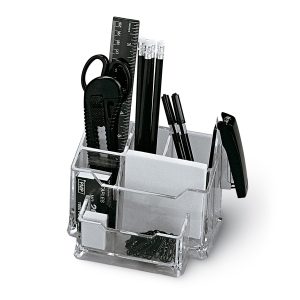 Portatutto da banco - plexiglass - 19x12x10 cm - accessori inclusi - trasparente - Lebez - immagine 1
