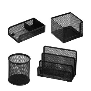 Set scrivania - 4 accessori - rete metallica - nero - Lebez - immagine 1