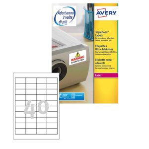 Etichette adesive extra strong L6140 - in poliestere - laser - permanenti - 45,7 x 25,4 mm - 40 et/fg - 20 fogli - bianco - Avery - immagine 1