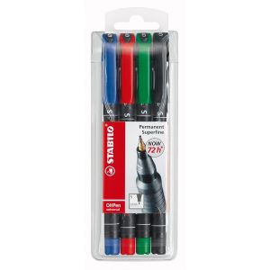 Pennarelli OHPen 841 universal permanente  - punta superfine 0,4mm - astuccio  4 colori - Stabilo - immagine 1