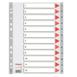 Separatore numerico 1/12 - PPL - A4 - 22,5x29,7 cm - grigio -Esselte - immagine 1