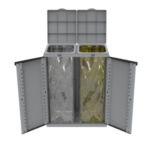 Contenitore EcoCab 2 per raccolta differenziata - 68x39x88,7 cm - 2 portasacco da 110 L ciascuno - grigio/nero - Terry - immagine 1