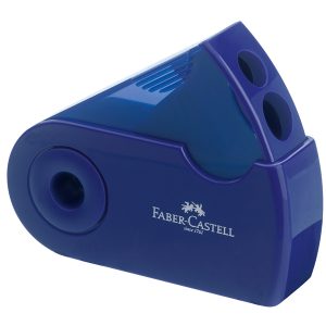 Temperamatite Sleeve con contenitore - 2 fori - con serbatoio - 70x34x20mm - rosso e blu assortiti - Faber Castell - immagine 1