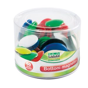 Bottoni magnetici tondi - misure e colori assortiti - Lebez - barattolo da 60 pezzi - immagine 1
