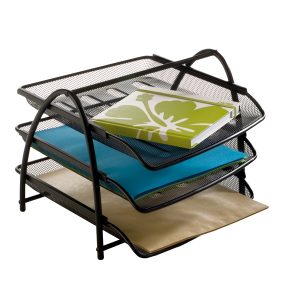 Vaschetta portacorrispondenza Mesh - 3 ripiani - 34 x 29 x 24,5 cm - rete metallica - nero - Alba - immagine 1