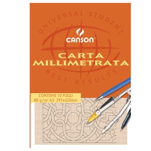 Blocco carta opaca millimetrata - 297x420mm - 10 fogli - 80gr - Canson - immagine 1