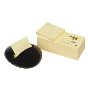 Dispenser Stone nero + 12 ricariche Post it® Z Notes giallo Canary™ - PBL-B12Y - 76 x 76 mm - 100 fogli - Post it® - immagine 1
