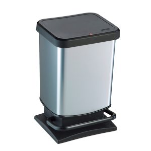 Pattumiera a pedale Paso - 29x27x46 cm - 20 L - PPL metallizzato - nero/argento - Rotho - immagine 1