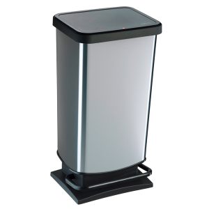 Pattumiera a pedale Paso - 35x26x68 cm - 40 L - PPL metallizzato - nero/argento - Rotho - immagine 1