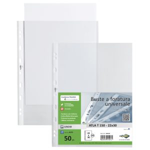 Buste forate Atla T - pesante - liscio - 22x30 cm - trasparente - Sei Rota - conf. 50 pezzi - immagine 1